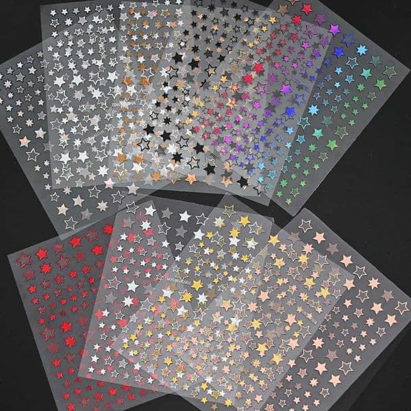 Set of 3D star nail art stickers gold/silver/rose gold stickers self-adhesive holographic laser star stickers handmade accessories W240815