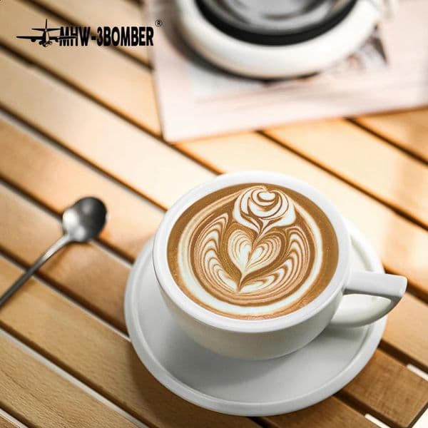 MHW-3BOMBER 280ml Ceramic Coffee Cup with Sauce and Spoon Set Art Latte Espresso Cup Used for Tea Cappuccino Home Kitchen Accessories 240929