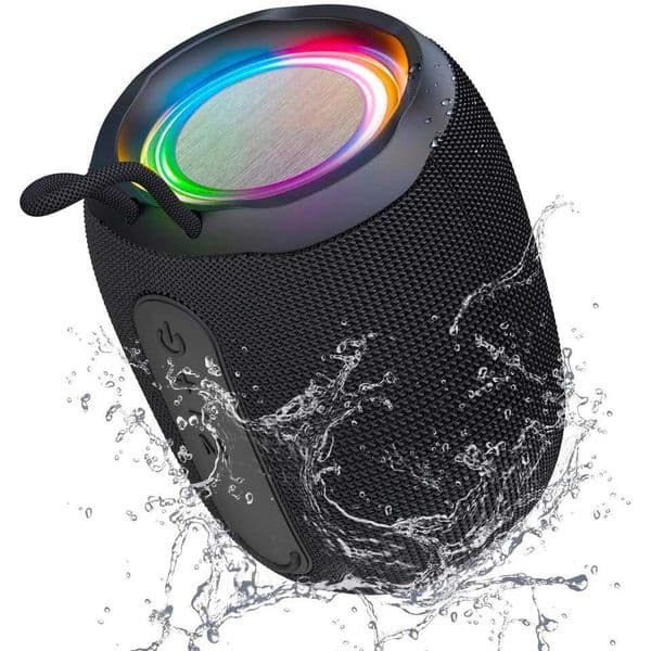 BT speaker with FM radio IPX6 waterproof 5 LED light modes microphone USB M241004