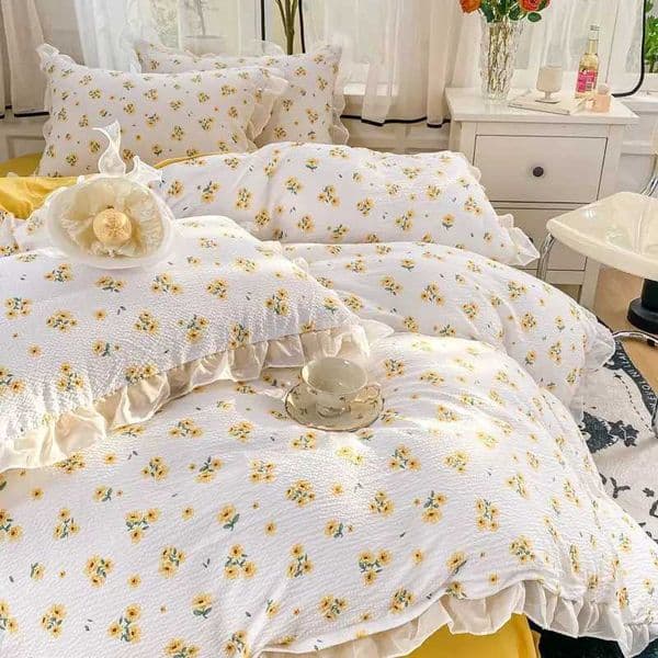 French Golden Sunflower Lace Nursery Bedding Set Pure Cotton Four Piece Set Student Bedding Three Piece Set M241005