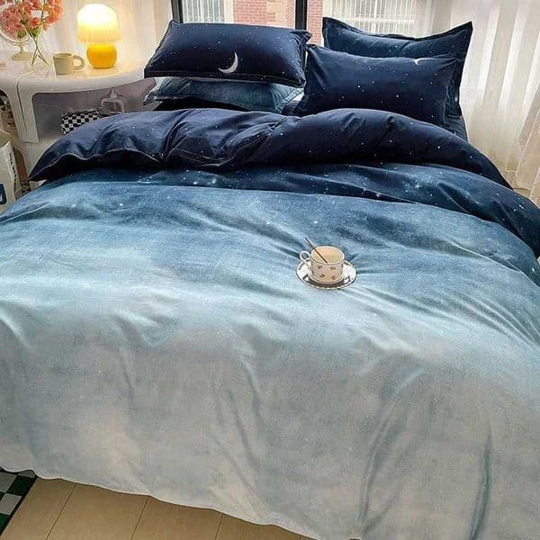 Bedding Cotton brush four piece set summer simple printing thin bedding bedding with pillow M241005