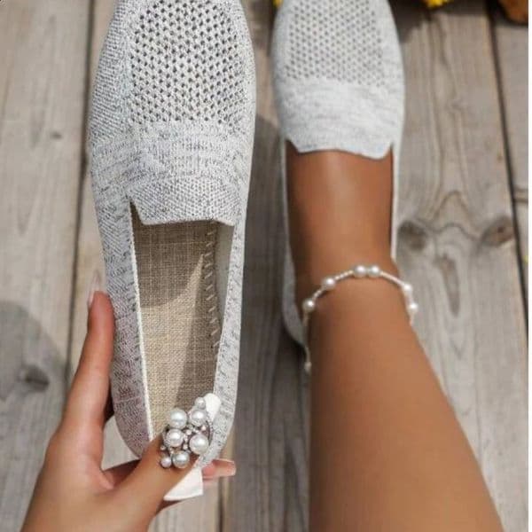 2024 solid color square toe mesh cushioned shallow womens flat shoes soft soled knitted ballet flat shoes casual boat shoes 241024