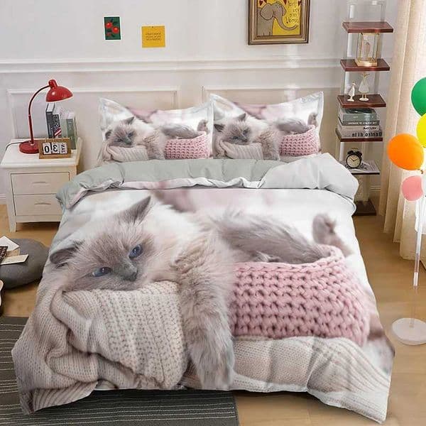 3D cat bedding luxury animal down duvet cover with pillowcase large size single and double sizes suitable for girls boys polyester down duvet cover M241005