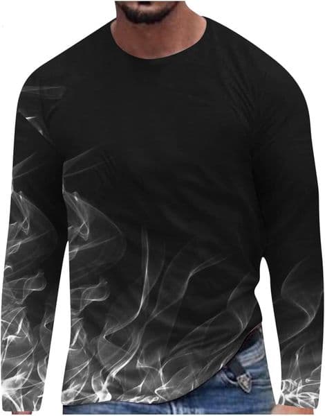 Long Sleeve Shirts for Men sweatshirt Tee Shirts Mens Big and Tall Long Sleeve Causal Pullover Fashion 3D Flame Print Graphic Tees Crewneck Sweatshirts Streetwear