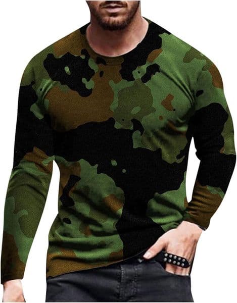 Long Sleeve Shirts for Men sweatshirt Mens Shirts Long Sleeve Casual Stylish Camouflage Print Workout Crewneck Sweatshirts Loose Fit Camo Pullover Tee Streetwear