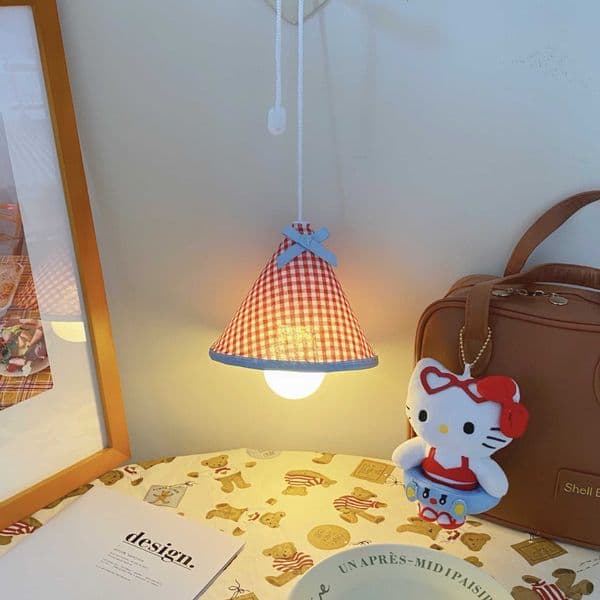 Red checkered night light dormitory bedside hanging bedroom good items bedside wall decoration atmosphere pendant lamp decoration