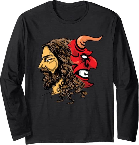 Long Sleeve Shirts for Men sweatshirt Spiritual God VS Devil Mirror Face Good & Evil Religion Gift Long Sleeve Tee Streetwear Casual tops clothes