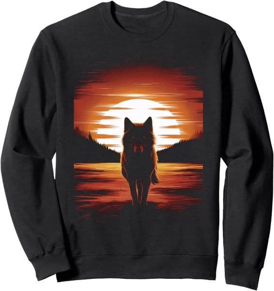 Long Sleeve Shirts for Men sweatshirt Wolf Sunset Wildlife Animal Lover Graphic Design Graphic Tee SweatshirtStreetwear Casual tops clothes