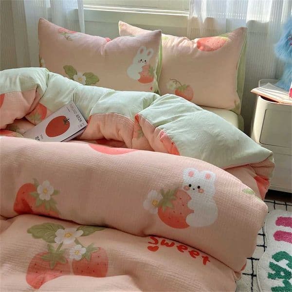 Cute cartoon printed bedding soft down duvet cover bedding pillow box bedroom decoration skin friendly four piece set home textiles M241005