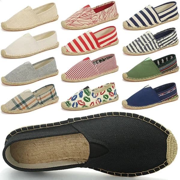 Autumn mens canvas shoes breathable mens casual shoes slip on linen shoes graffiti Espadrillles womens insoles 240930