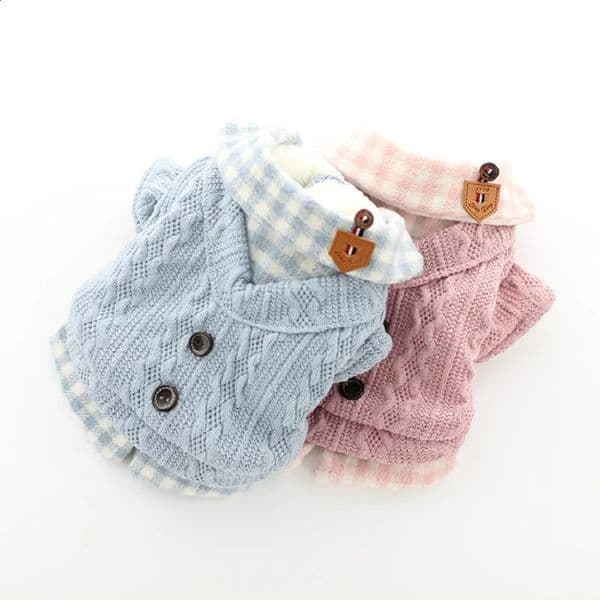 Checkered dog sweater warm dog jumper jacket fan-shaped interior teddy bear poodle XS S M L XL 240929