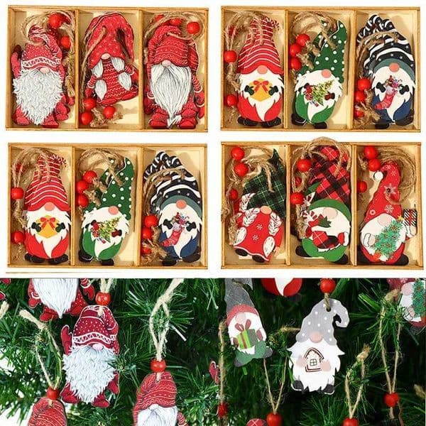 9/12Pcs Christmas Wooden Gnomes Pendants Christmas Decoration For Home Xmas Tree Hanging Ornaments Navidad Noel New Year GiftsXJ241007