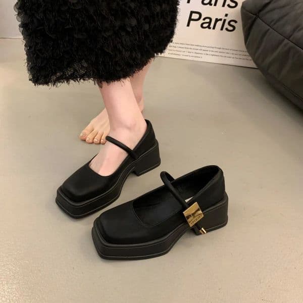 2024 Chunky Heels Women Spring Summer New Fashion Casual Mary Jane Shoes Ladies design Leather Sandals Fashion
