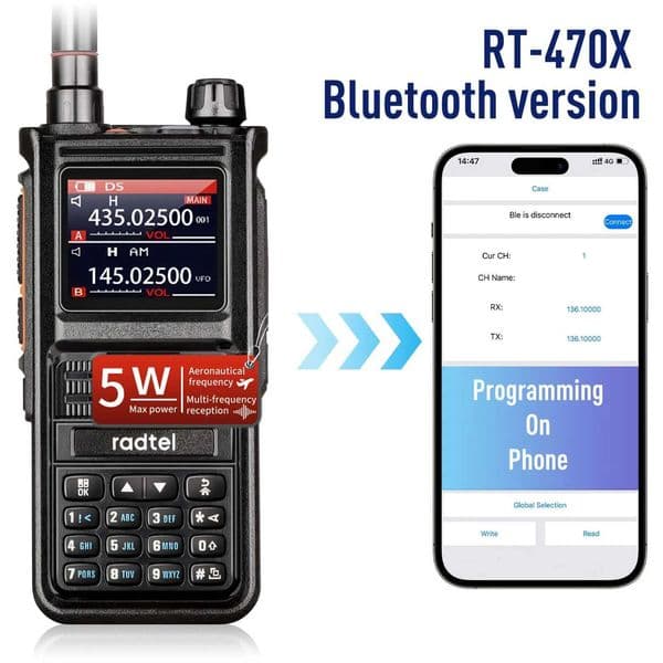 Walkie Talkie Radtel RT-470X Plus Bluetooth ham intercom 256CH wireless two-way radio station aviation NOAA police maritime transceiver H241007