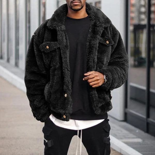Winter Coat Solid Color Plush Simple Fluffy Men Jacket Hip-hop Style Winter Coat 241007
