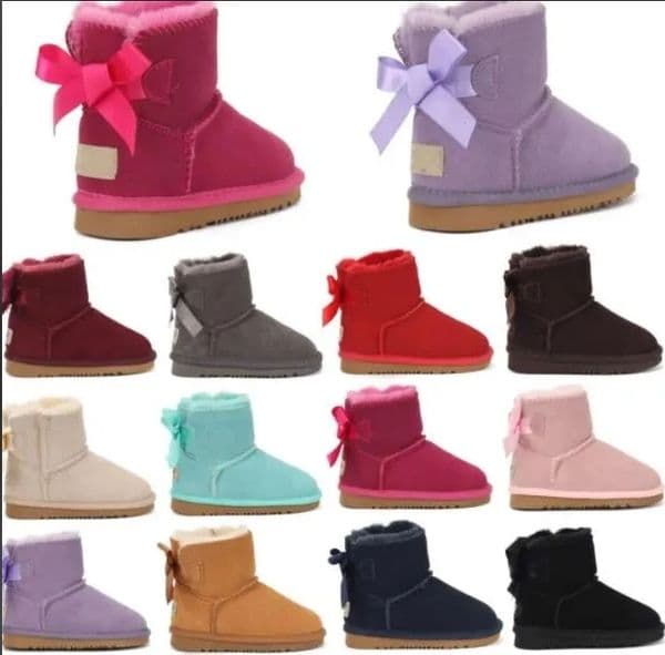 Kids Bailey Bows Boots Genuine Leather Toddlers Snow Boots Solid Botas De Nieve Winter Girls Footwear Toddler Girls Boots