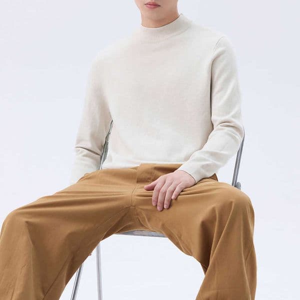 Shicheng Autumn/Winter Mens Solid Color Korean Edition Versatile Half High Collar Business Sweater Warm Hoodie Inner Knitted SweaterXJ240930