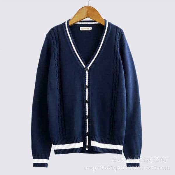 College style long sleeved knitted cardigan mens V-neck outerwear youth cotton sweater jacket thick yarnXJ240930
