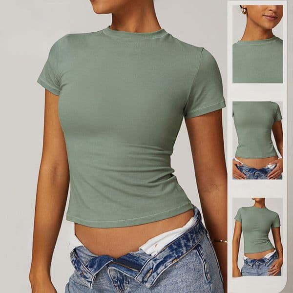 Y103 Women's Yoga short sleeve Solid Color Nude Sports Shaping Waist Tight Fitness Loose Jogging Sportswear Women's High Quality Yoga