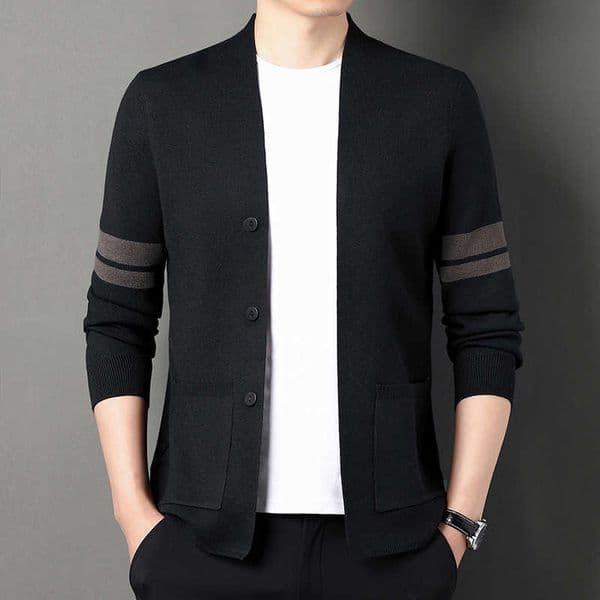 New color blocked sweater jacket for mens knitwear paired with middle-aged and young new knitwear cardigan fashionable mens sweaterXJ240930
