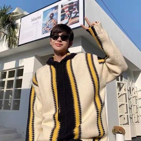 Autumn and winter ins color blocked striped design sense hooded sweater mens high-end sense niche thick knit sweater jacketXJ240930