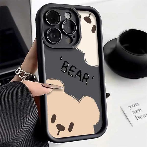 Luxury Case Cute cartoon bear phone case suitable for iPhone 11 12 13 14 15 16 Pro Max XR X XS 7 8 Plus SE 2 3 shock-absorbing silicone soft matte cover Z241008