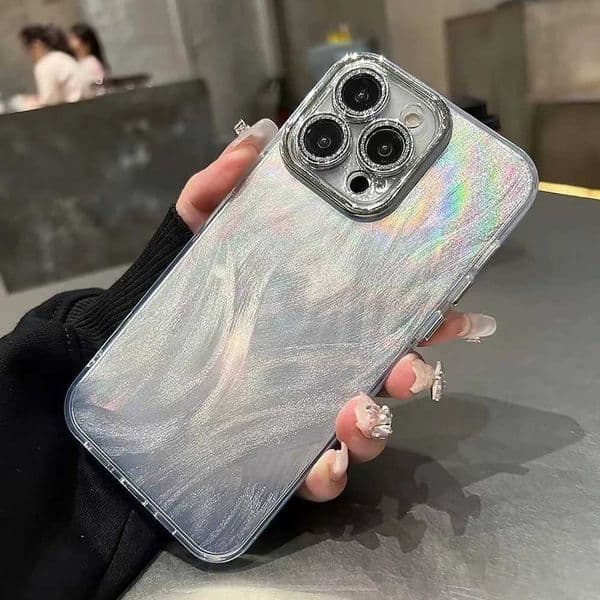 Cellphone Case Dream Bling Glitter Laser Aurora Feather Yarn Case for iPhone 15 Pro 13 11 12 14 Pro Max 16 Plus Hard Acrylic Shock Absorbent Cover G241008