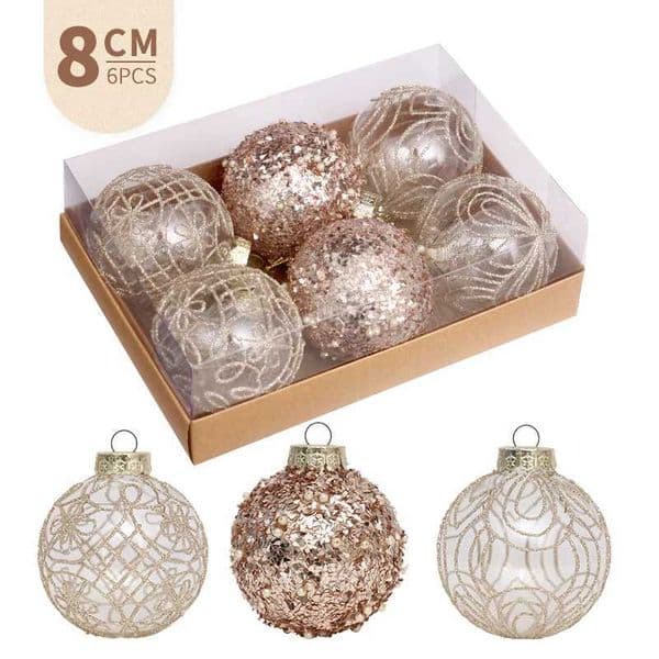 6-piece/8CM pet Christmas ball decoration set Christmas tree hanging decoration ball used for DIY crafts wedding parties home decoration W241008