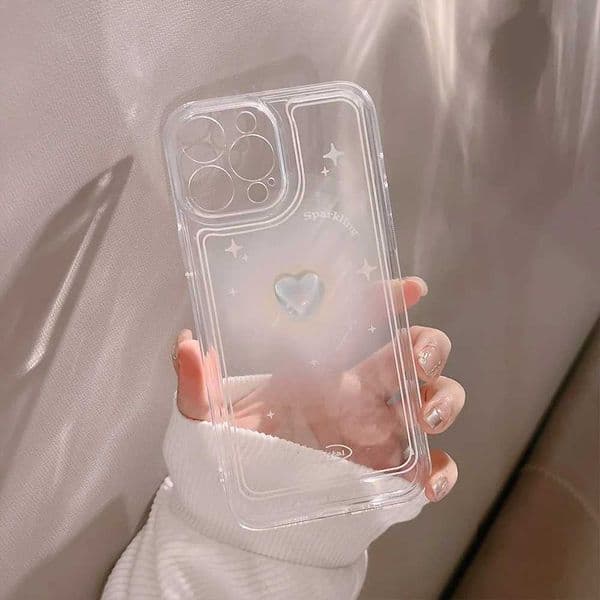 Cellphone Case Cute 3D Crystal Bow Love Heart Case for iPhone 16 15 13 12 Mini 11 Pro Max X XS XR 7 8 Plus SE 3 Transparent Soft Shockproof Cover G241008