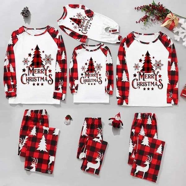 Christmas Family Pajama Set Christmas Tree Full Set Printing Matching Clothing Adult and Children 2piece Set Baby Boys and Girls Clothing Christmas Appearance W241
