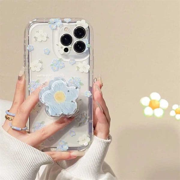 Luxury Case Cute Flower Quicksand Holder phone case suitable for iPhone 16 15 13 12 11 Pro Max XR X XS Max 7 8 Plus Stand Floral Clear Soft Cover Z241008