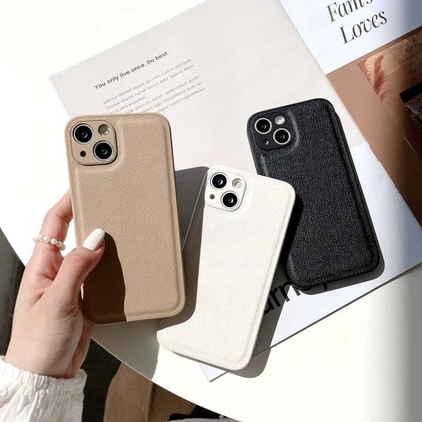 Luxury Case Luxury solid color Pu leather silicone phone case suitable for iPhone 11 12 13 14 15 16 Pro MAX X XR XS SE 7 8Plus white brown pink cover Z241008