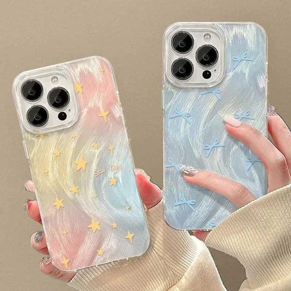 Cellphone Case Gradient star shaped silver plated phone case suitable for iPhone 14 13 12 15 16 Pro Max 11 7 8 Plus X XS XR G241008