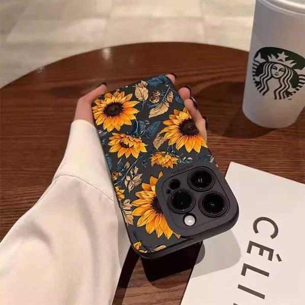 Cellphone Case Sunflower pattern phone case for iPhone 11 12 13 14 15 16 Pro Max XS X XR 7 8 Plus SE shockproof matte soft silicone cover G241008