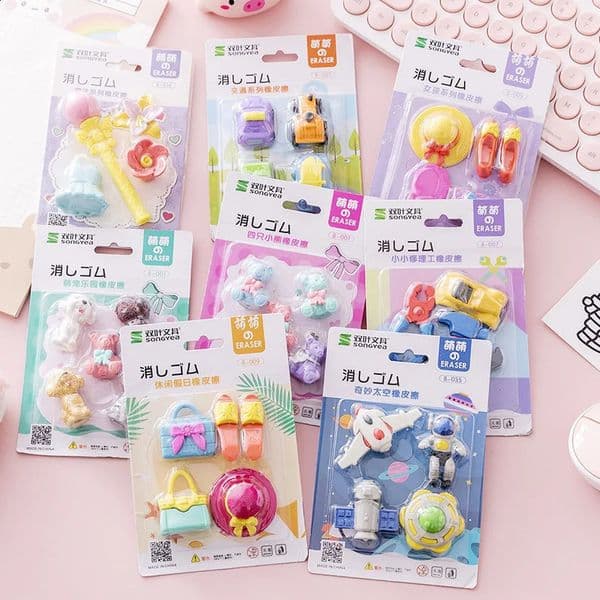 10 Cartoon Transport Portable Erasers Cute Childrens School Office Supplies Gift Stationery Award 241008