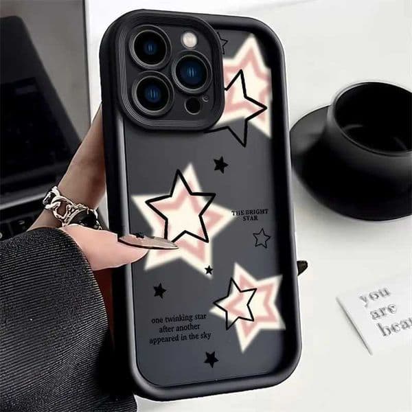 Luxury Case Cute pink star silicone phone case suitable for iPhone 16 15 14 Pro Max 13 12 11 Pro Max X XS XR 7 8 15 14 Plus SE shockproof cover Z241008