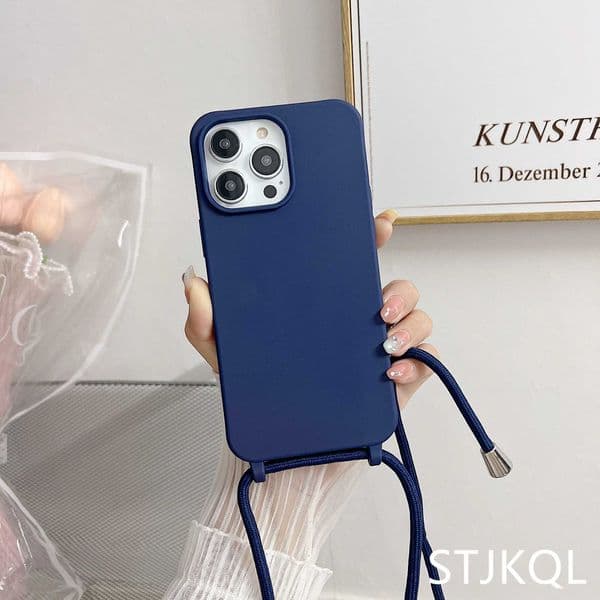 Cellphone Case Liquid silicone necklace phone case for iPhone 15 14 12 Pro 11 XS MAX X XR 7 8 Plus 16 with a horizontal strap cover G241008