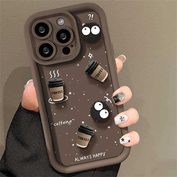 Cellphone Case Cute 3D Ball Coffee Silicone Soft Phone Case Suitable for iPhone 16 14 13 12 11 15 Pro Max XR 7 8 Plus SE Shockproof Matte Cover G241008