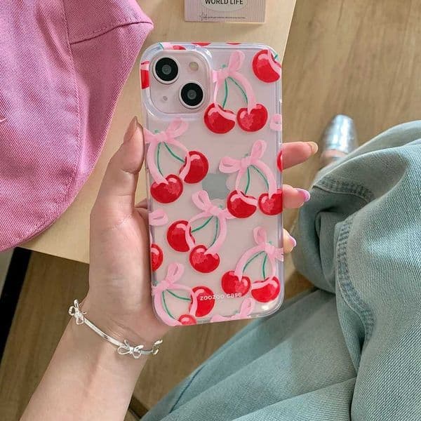 Luxury Case Summer Full Screen Red Cherry Shockproof Case for iPhone 16 15 14 13 Pro Max Z241008
