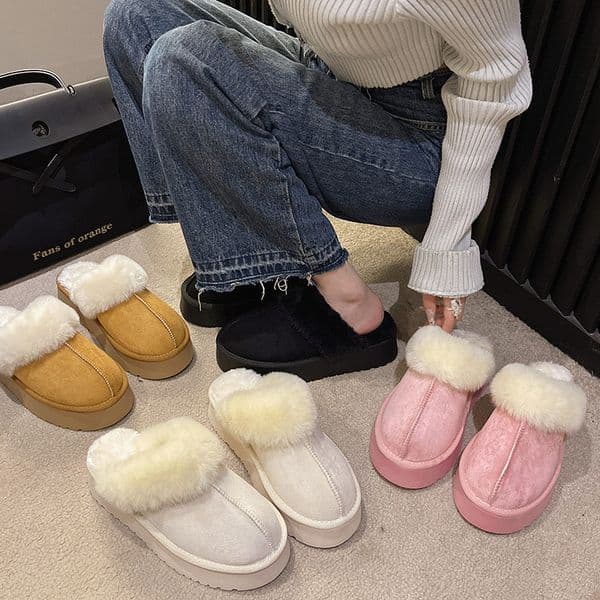 Slippers Winter Women Fur Warm Boots Platform Flip ps New Short Plush Flats Home Cotton Shoes Suede Mules Ladies BootsL483