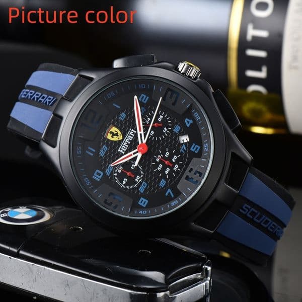 Ferrar Wrist Watches for 2024 New Mens Watches Six needles All Dial Work Quartz Watch High Quality Top Luxury Brand Chronograph Clock Rubber Belt Fashion F1 Style one