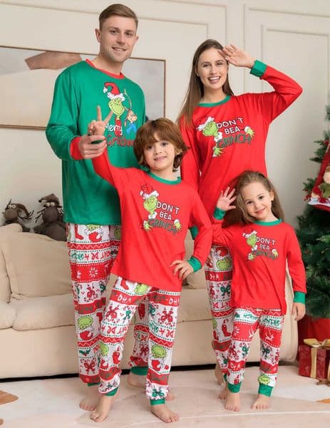 Monster Print Pajama Set Christmas Parent Child Set Long Sleeve Crew Collar Top W241008