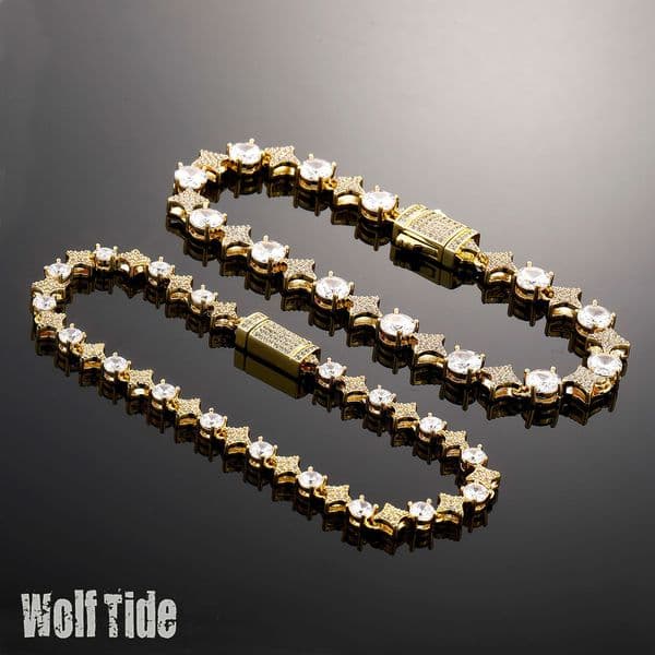Personalized Diamond Cubic Zirconia Star Charms Tennis Chain Necklace Choker Fr Men And Wome Hip-hop Bling Bracelet With Spring Buckle Ankle Chain Jewelry Gifts