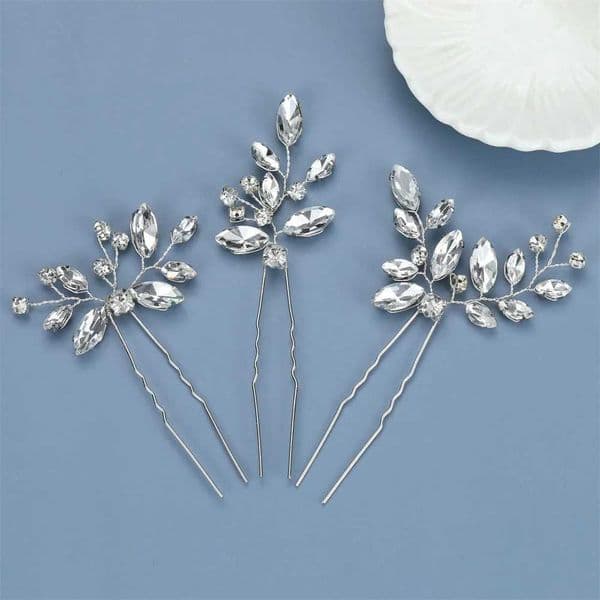 3 pieces of brides U-shaped pin metal bucket clip hair rhinestone wedding hairstyle design tool womens wedding hairstyle accessories W241007