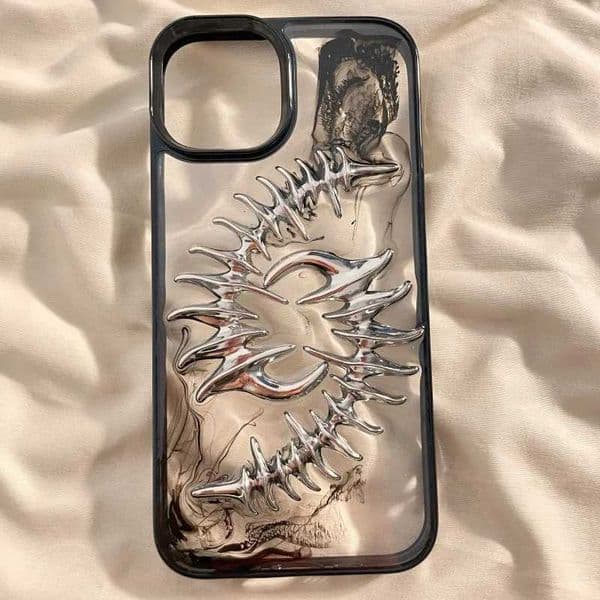 Cellphone Case Retro 3D metal fishbone transparent phone case suitable for iPhone 16 15 14 plus 13 12 mini 11 Pro Max XR XSmax shock-absorbing TPU soft case G241008