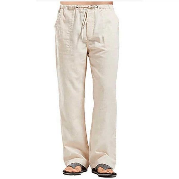 Mens Cotton Linen Pants Summer Solid Color Breathable Linen Trousers Male Casual Elastic Waist Fitness PantsX241008