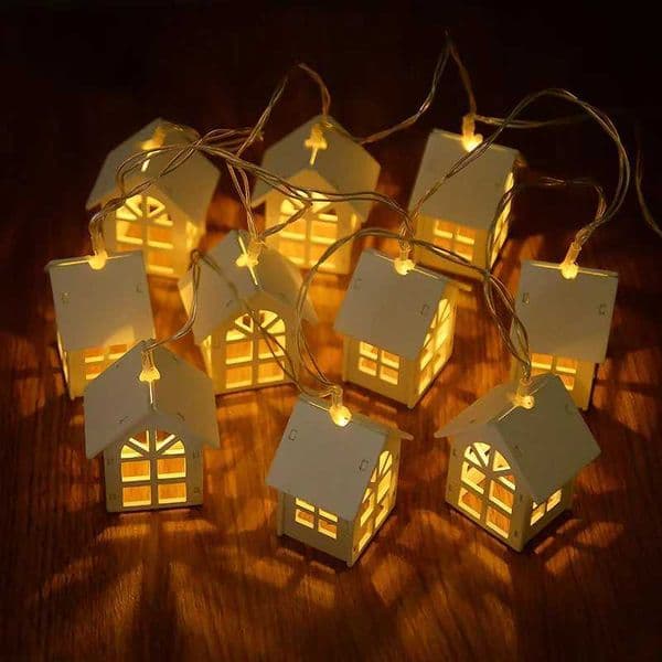 2M 10LED Christmas Decoration Wooden House Fairy Light String Christmas Tree Hanging Garden Decoration New Year Home Light Decoration 2025 W241008