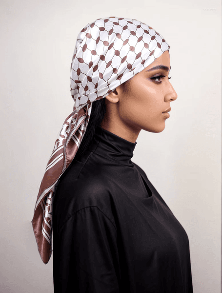 Scarves 90 90cm Printed Silk Palestine Scarf Keffiyeh Satin Ladies Hijab Kuffiyeh Small Square Bandana Sunscreen Hair Band
