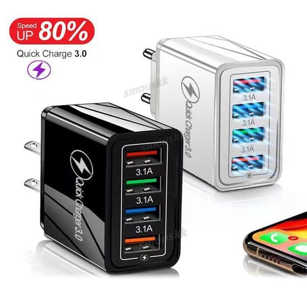 Head 4 Port Adapter Wall Charger Multiport 3.0 Fast Block For All USB Charging Devices