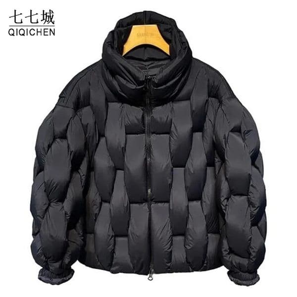 Mens Thick Parkas Jackets Women Square Weave High Collar Warm Jacket Casual Oversized Warm Puffer Bubble Coat 241008